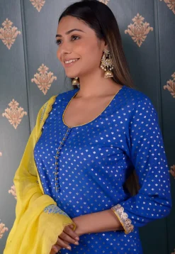 Printed Chanderi Silk Pakistani Suit in Royal Blue