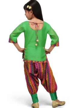 Printed Chanderi Silk Salwar Set in Green