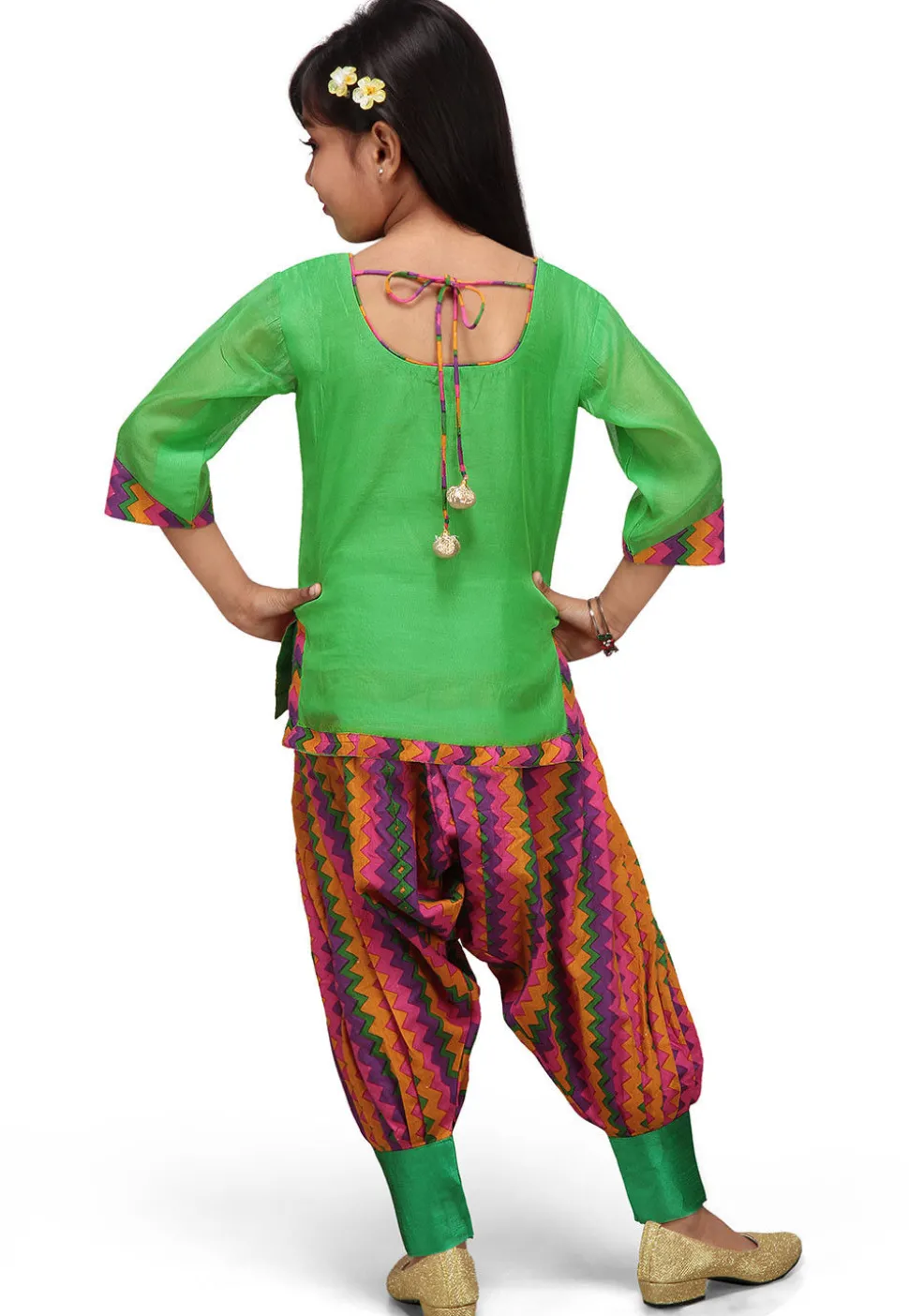 Printed Chanderi Silk Salwar Set in Green
