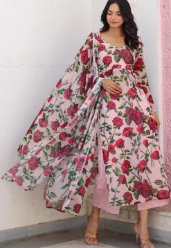 Printed Chiffon Pakistani Suit in Light Pink