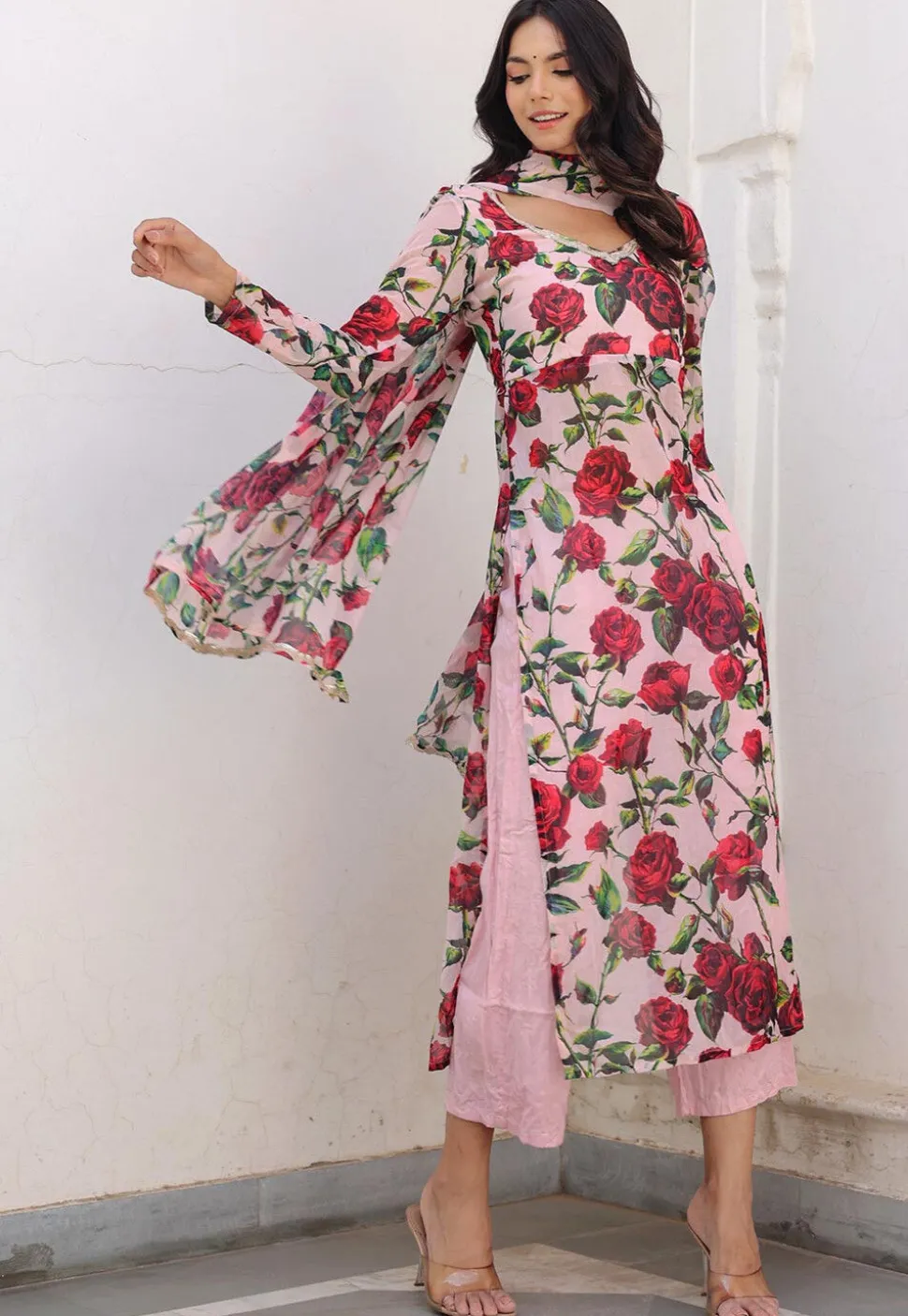 Printed Chiffon Pakistani Suit in Light Pink