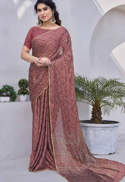 Printed Chiffon Saree in Old Rose