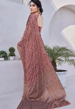 Printed Chiffon Saree in Old Rose