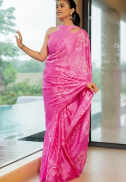 Printed Chiffon Saree in Pink