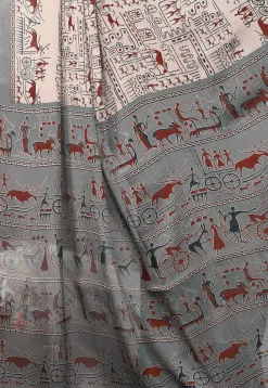 Printed Chiffon Saree in Old Rose and Grey