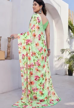 Printed Chiffon Saree in Light Green