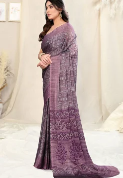 Printed Chiffon Saree in Dusty Purple