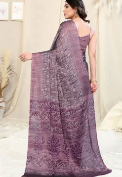 Printed Chiffon Saree in Dusty Purple