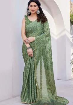 Printed Chiffon Saree in Green