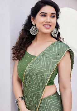 Printed Chiffon Saree in Green