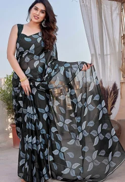Printed Chiffon Saree in Black