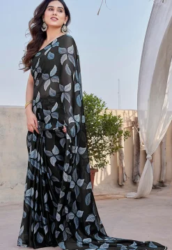 Printed Chiffon Saree in Black