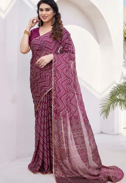 Printed Chiffon Saree in Magenta