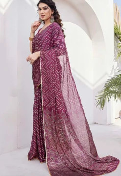 Printed Chiffon Saree in Magenta