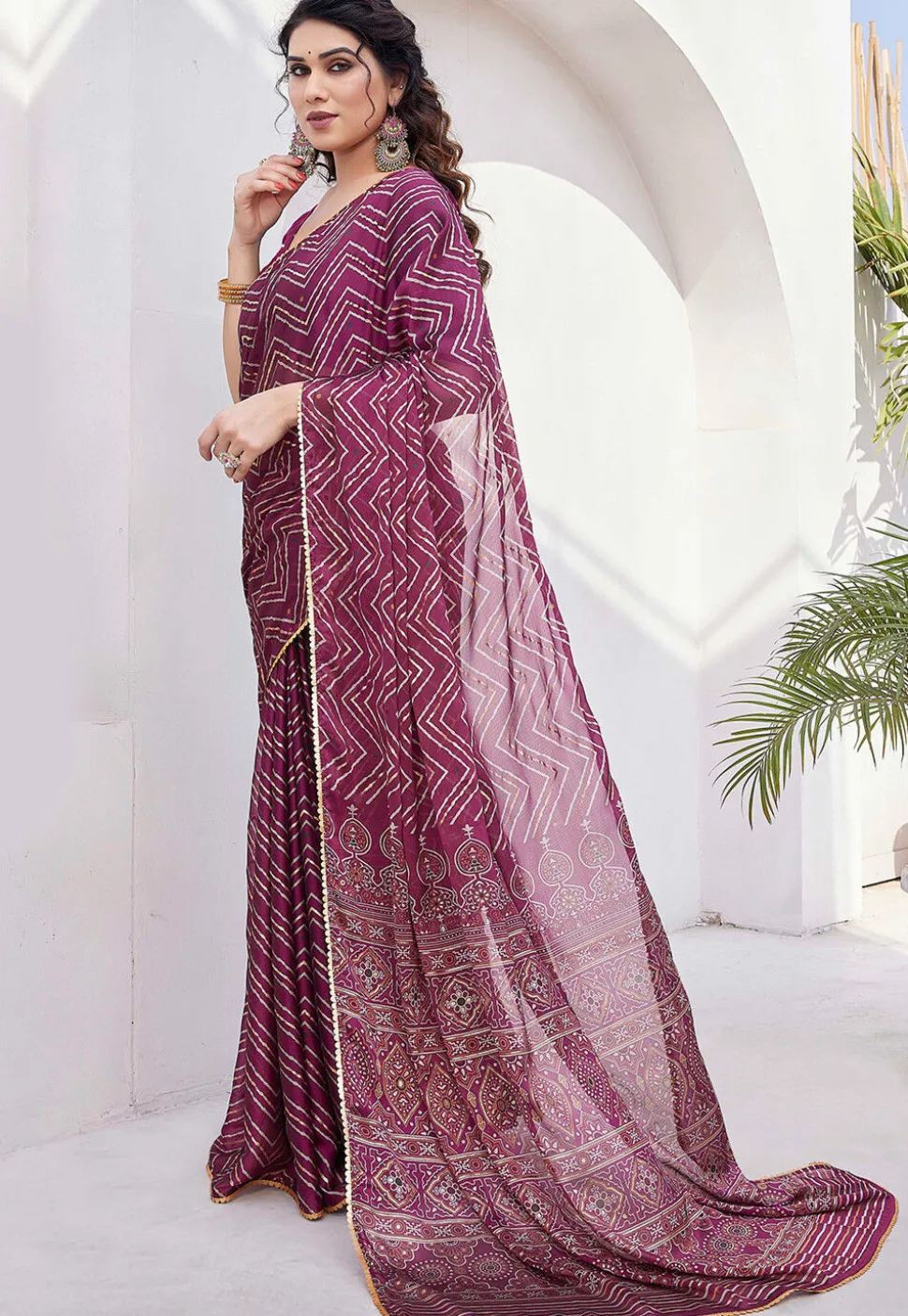 Printed Chiffon Saree in Magenta