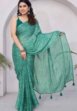 Printed Chiffon Saree in Teal Green