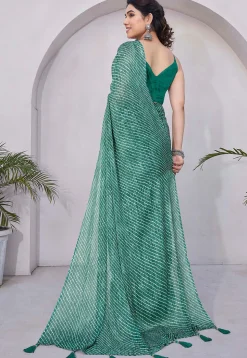 Printed Chiffon Saree in Teal Green