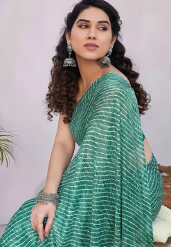 Printed Chiffon Saree in Teal Green