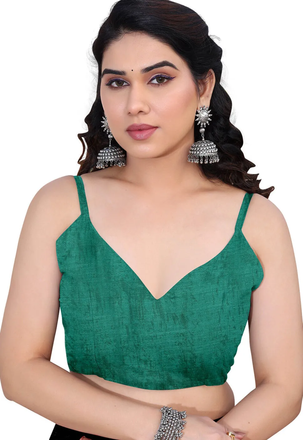 Printed Chiffon Saree in Teal Green