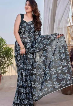 Printed Chiffon Saree in Black