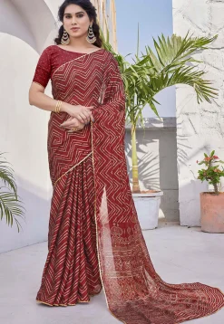 Printed Chiffon Saree in Red