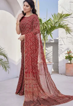 Printed Chiffon Saree in Red