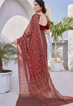 Printed Chiffon Saree in Red