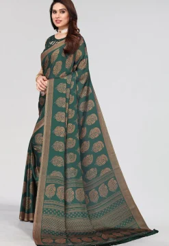 Printed Chiffon Saree in Teal Green