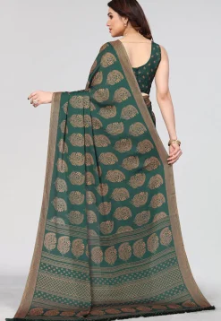 Printed Chiffon Saree in Teal Green