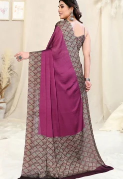 Printed Chiffon Saree in Wine