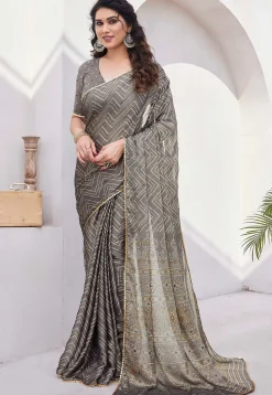Printed Chiffon Saree in Fawn