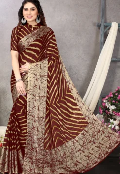 Printed Chiffon Saree in Maroon