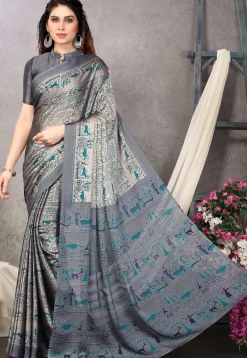 Printed Chiffon Saree in Grey