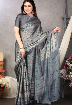 Printed Chiffon Saree in Grey