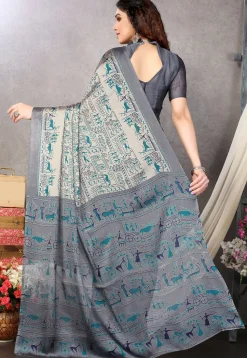 Printed Chiffon Saree in Grey
