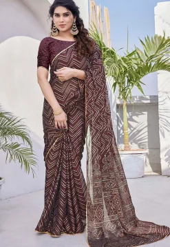 Printed Chiffon Saree in Maroon