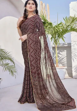 Printed Chiffon Saree in Maroon