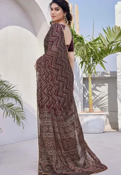 Printed Chiffon Saree in Maroon