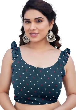 Printed Chiffon Saree in Dark Teal Blue