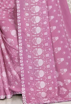 Printed Chiffon Saree in Pink