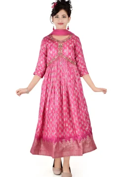 Printed Chinon Crepe Gown in Pink