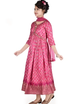 Printed Chinon Crepe Gown in Pink