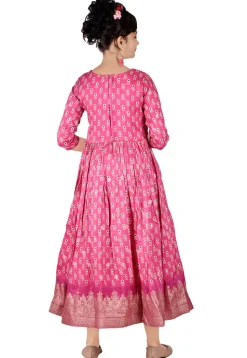 Printed Chinon Crepe Gown in Pink