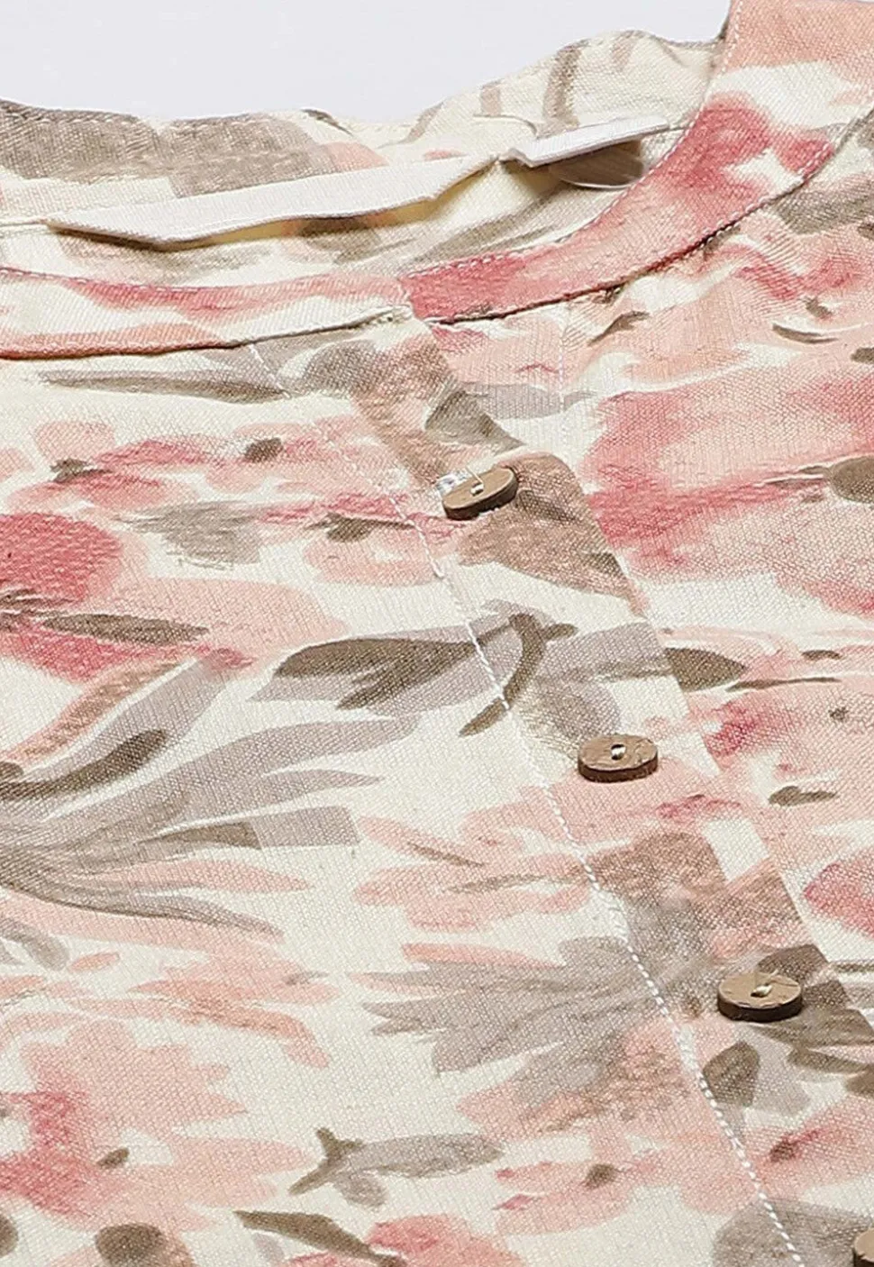 Printed Cotton A Line Kurta in Cream