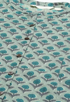 Printed Cotton A Line Kurta in Dusty Green