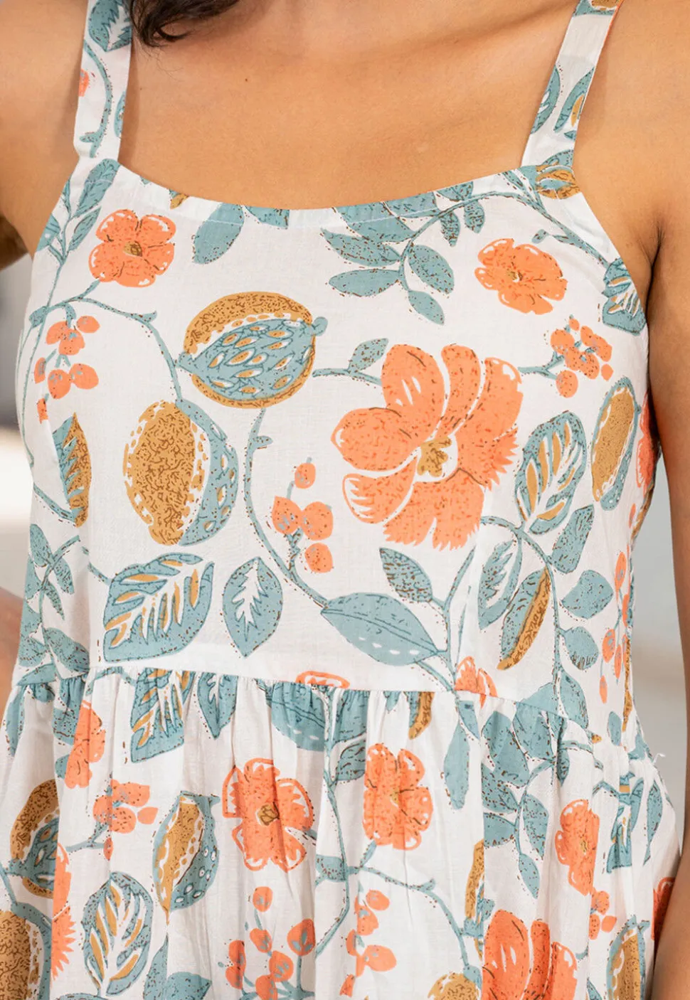 Printed Cotton Aline Dress in Off White