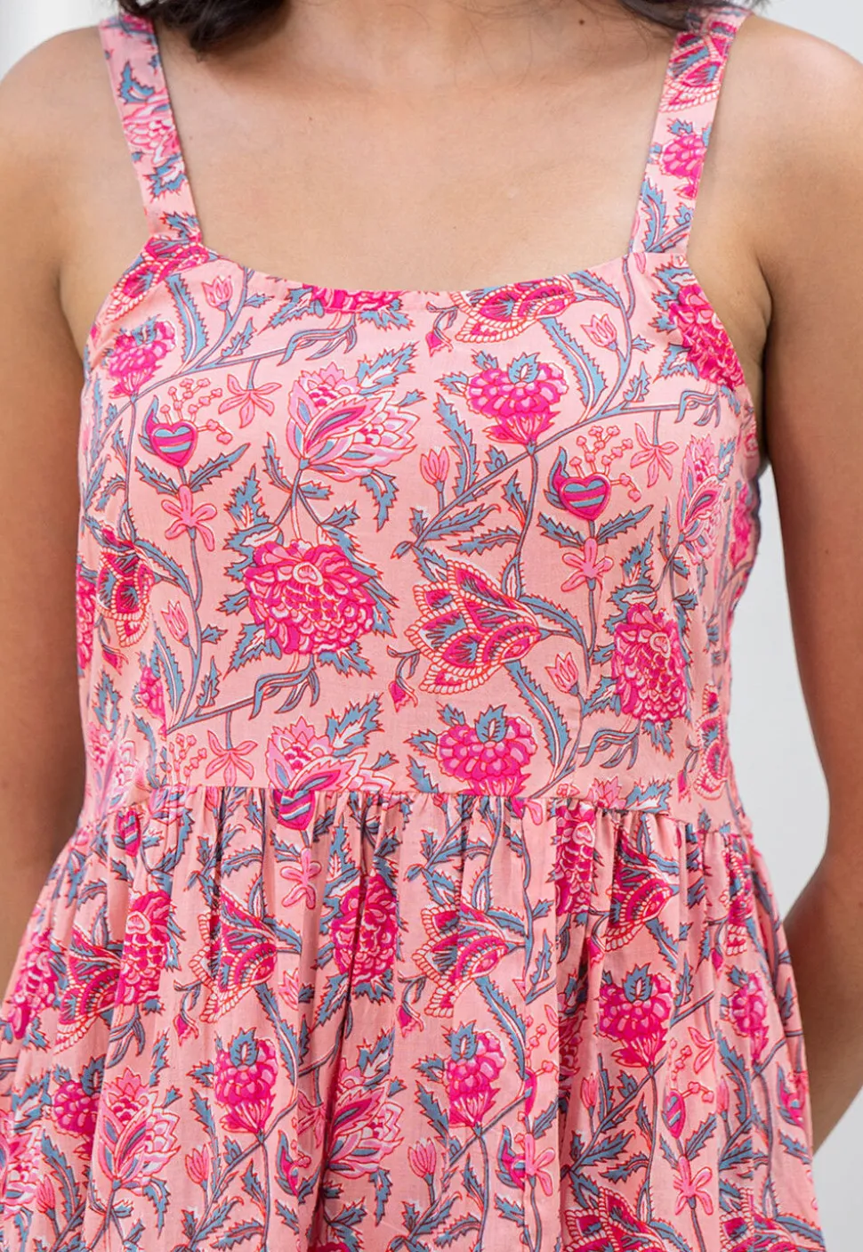 Printed Cotton Aline Dress in Pink