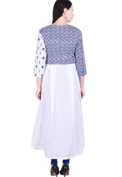 Printed Cotton A-Line Kurta in White