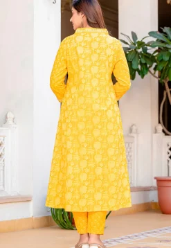 Printed Cotton Aline Suit in Yellow