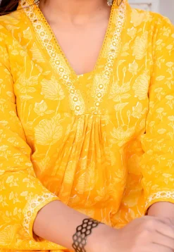 Printed Cotton Aline Suit in Yellow
